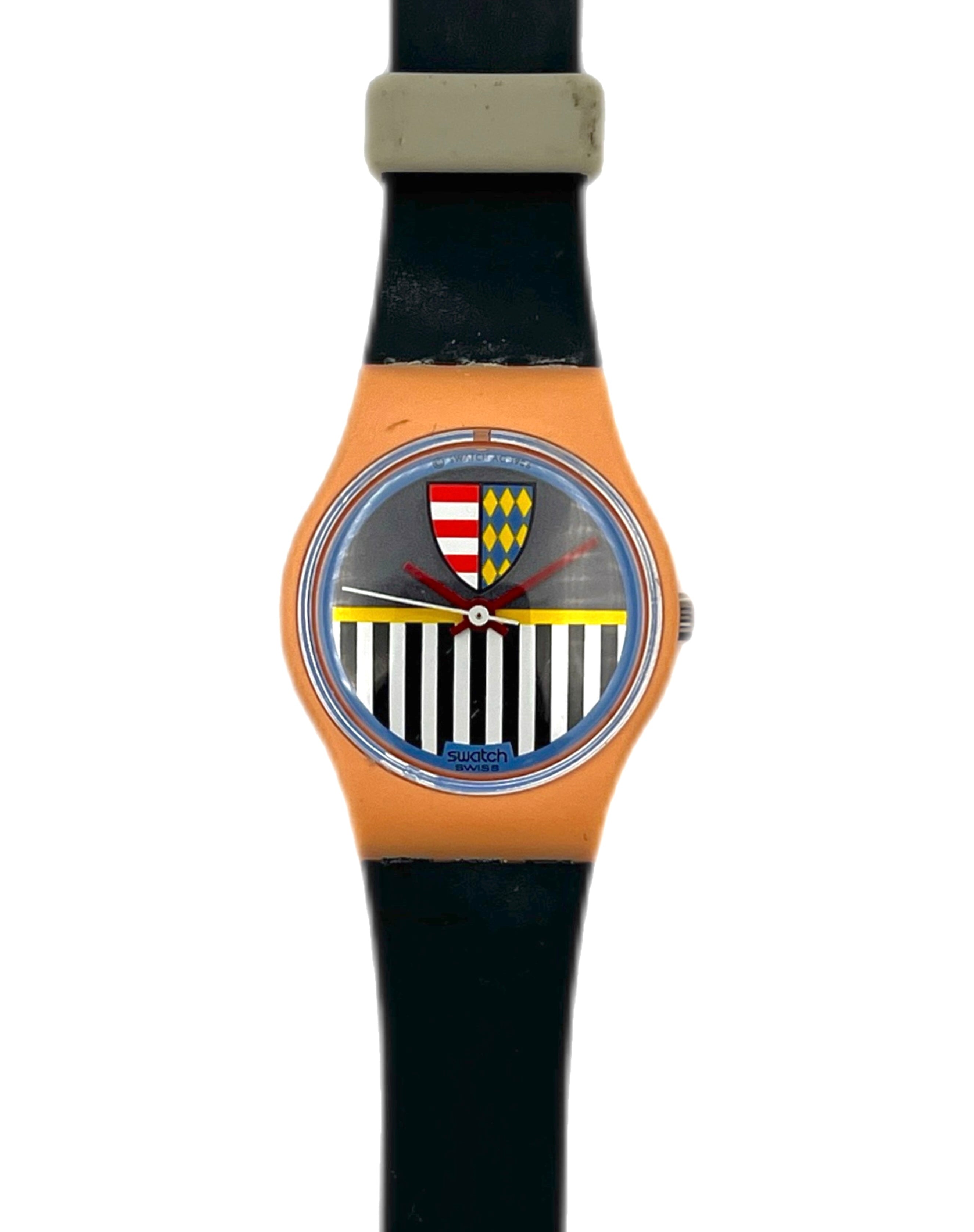 Vintage 1986 Swatch Lady Valkyrie LP101 Watch Peach Black Graphic Crest Watch Vintage 1986 Swatch Lady VALKYRIE LP101 - Perfect Unworn  main image 3