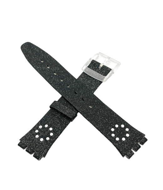 Swatch 16mm SKIN Black Glitter Leather Replacement Strap