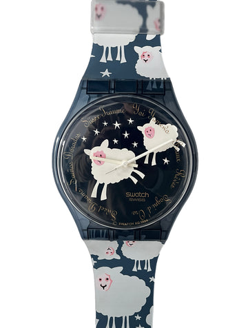 Swatch watch with sheep design on a white background