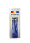 A blue fabric color swatch card by PIP Swatch, packaged in a clear plastic blister pack on a white perforated backing card.