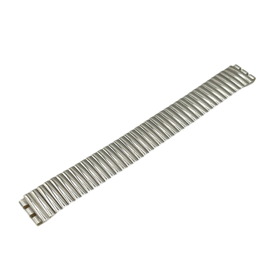 Metallic watch strap on a white background
