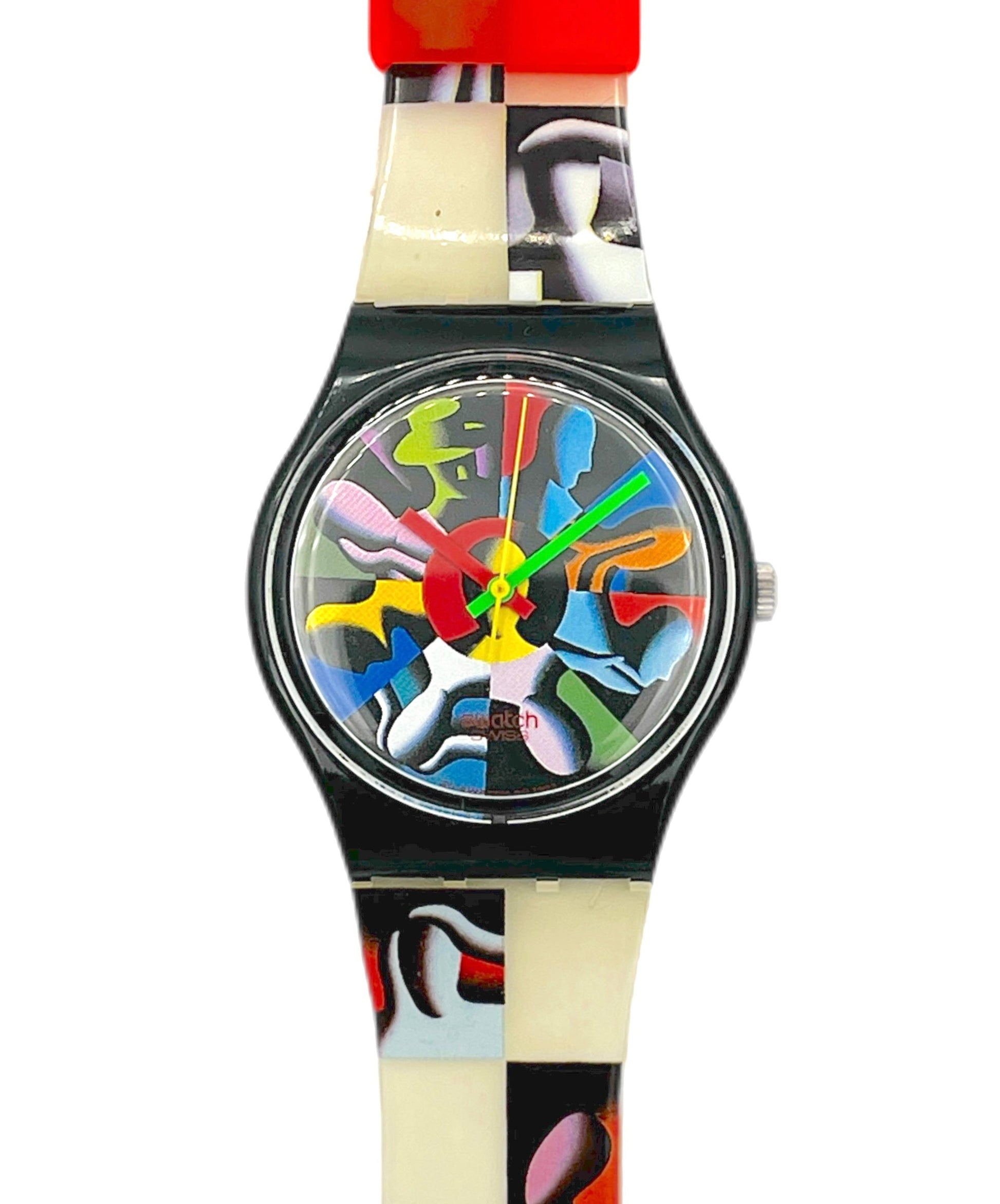 Colorful watch with abstract design on a white background