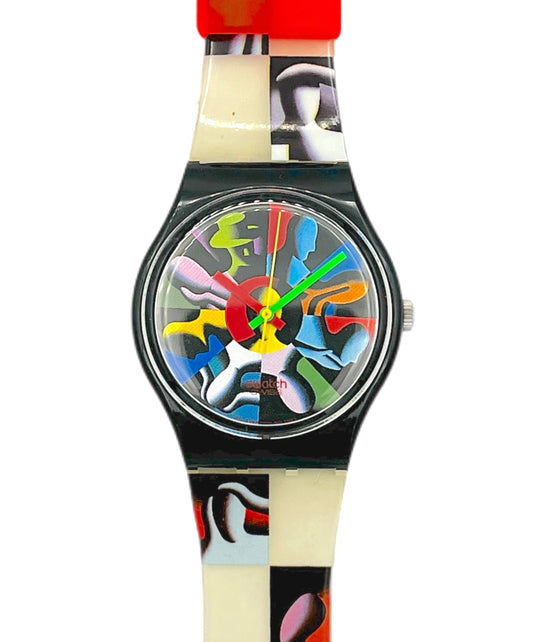 Colorful watch with abstract design on a white background