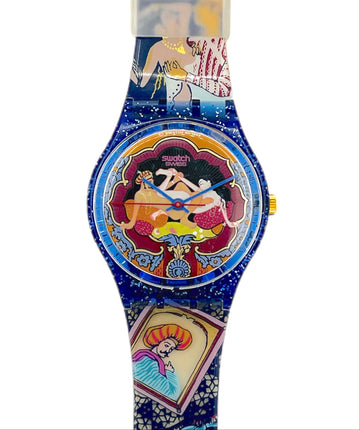 Colorful watch with cartoon design on a white background