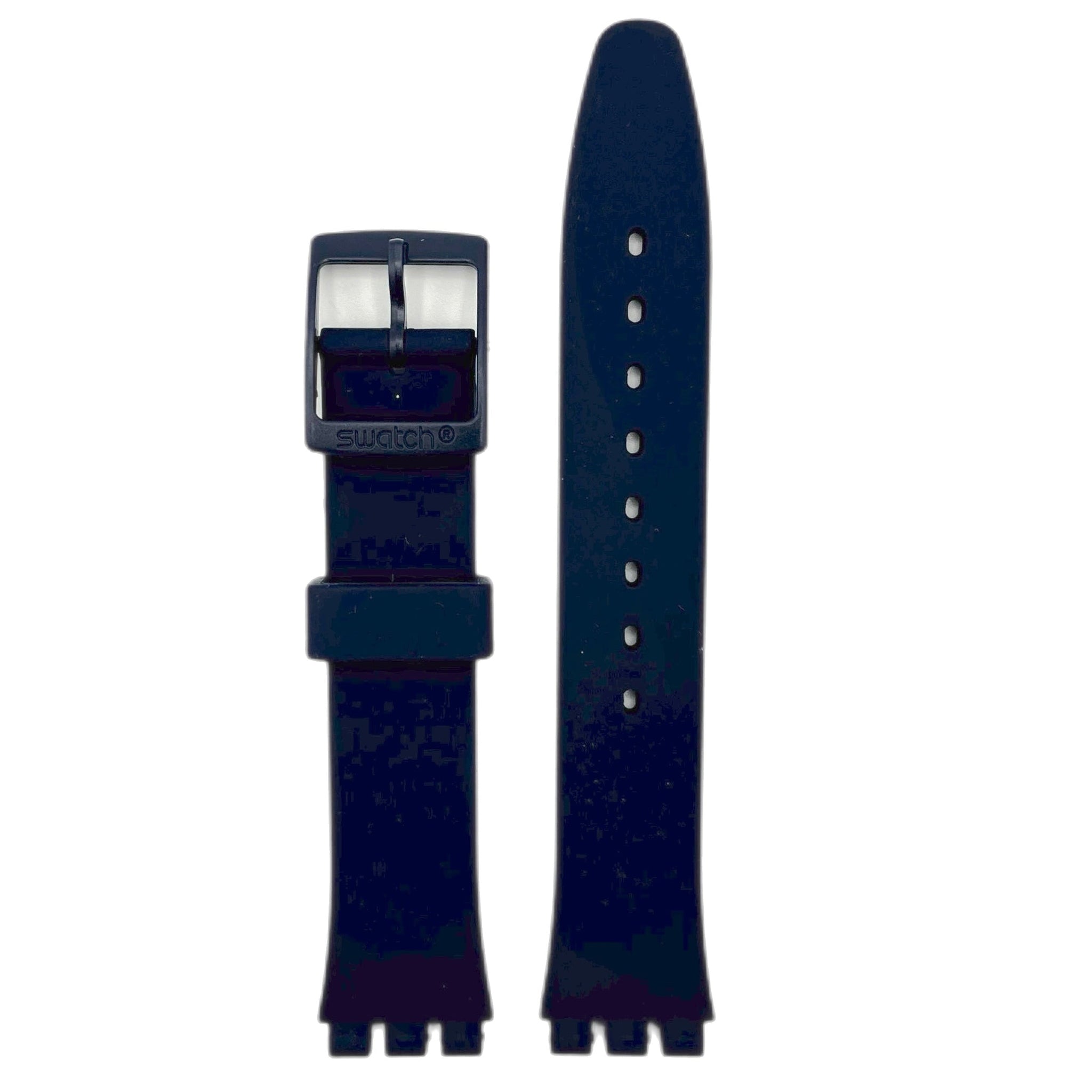 Navy blue watch strap with buckle on a white background