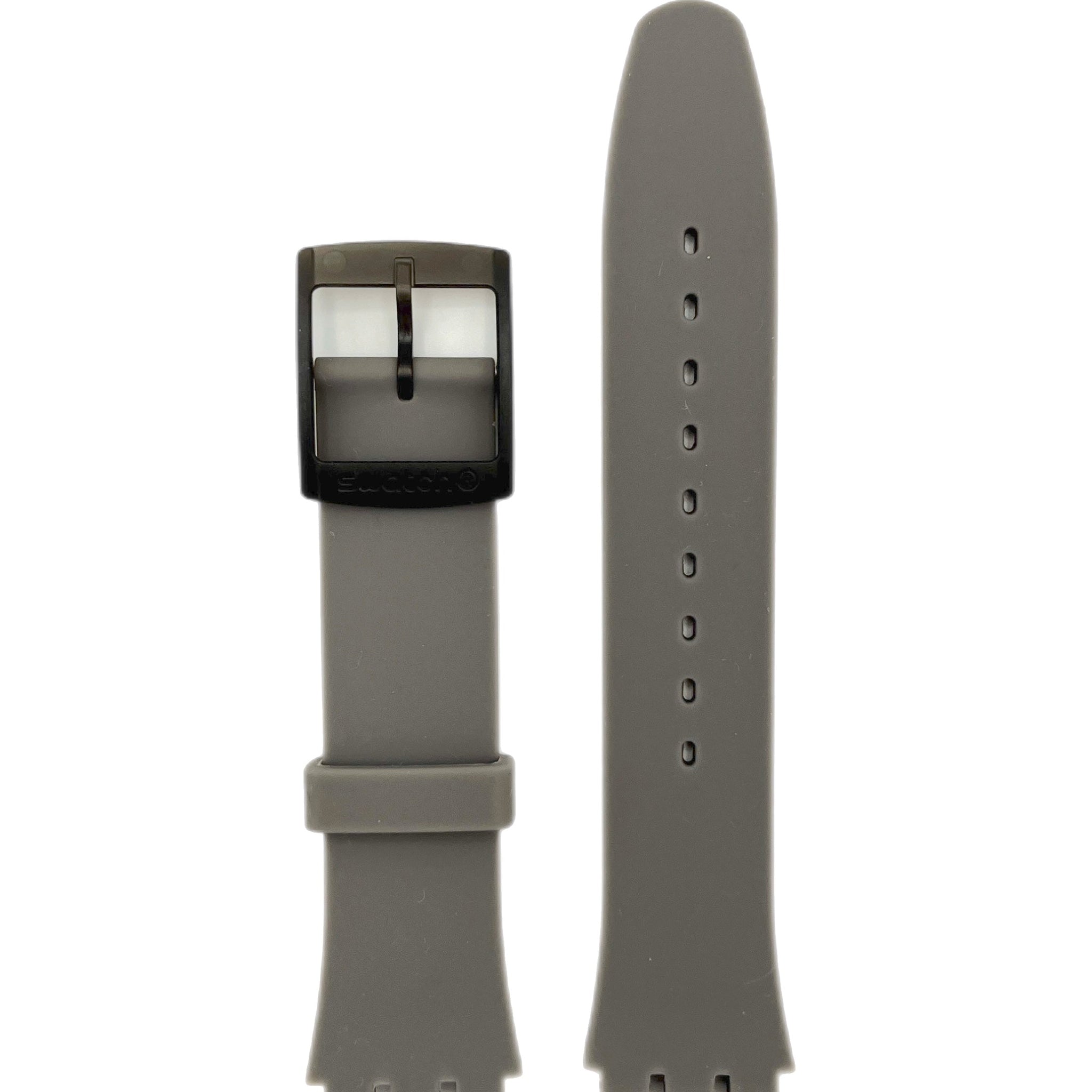 Gray Swatch strap with black buckle on a white background