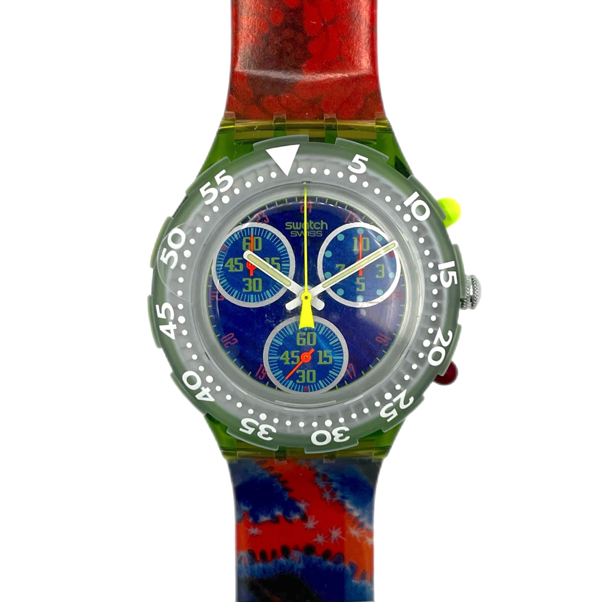 Colorful watch with a floral design on a white background