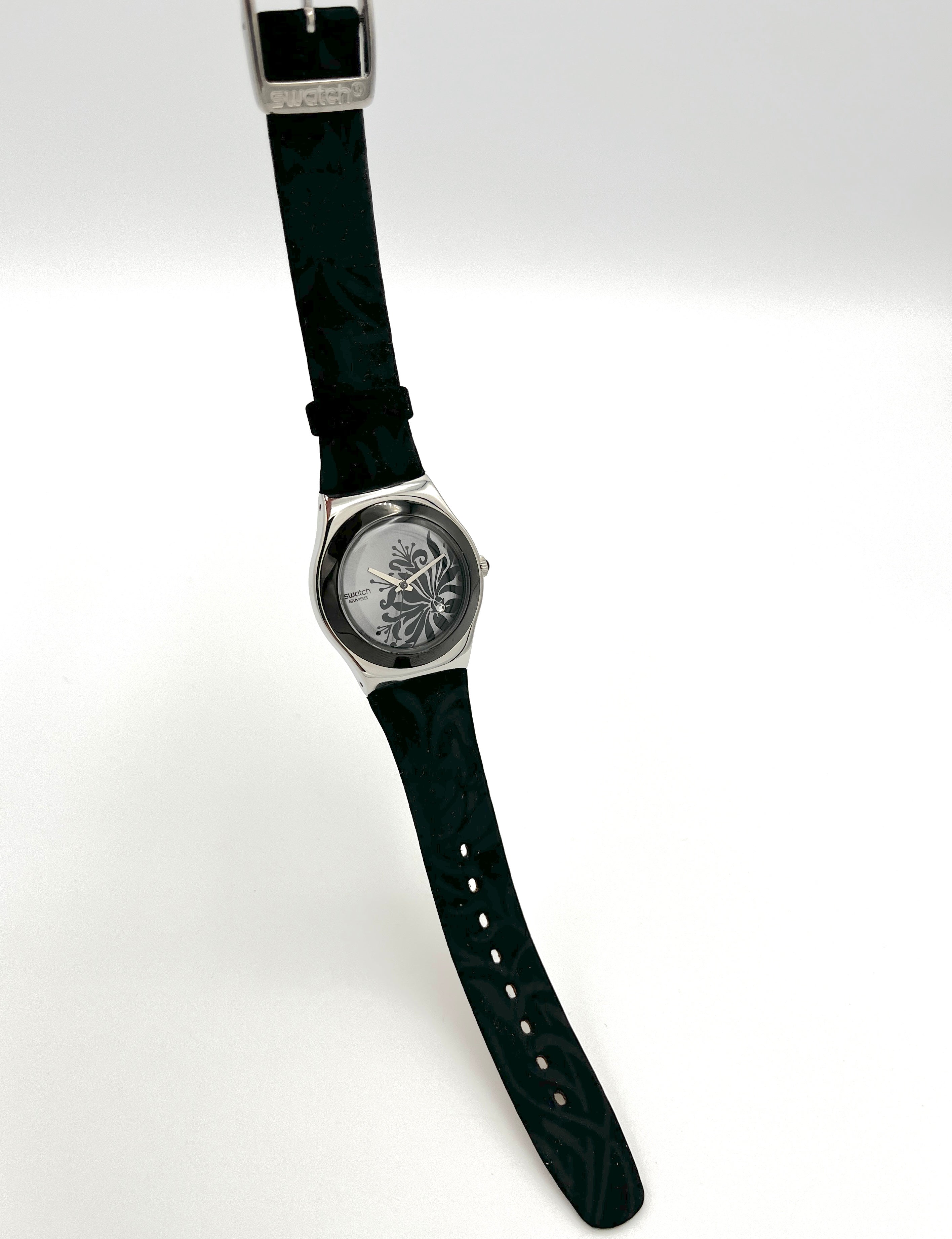 Swatch Black Floral Irony Watch, new battery Swatch Irony,2006,Black Flower YLS146 with life time battery  main image 2