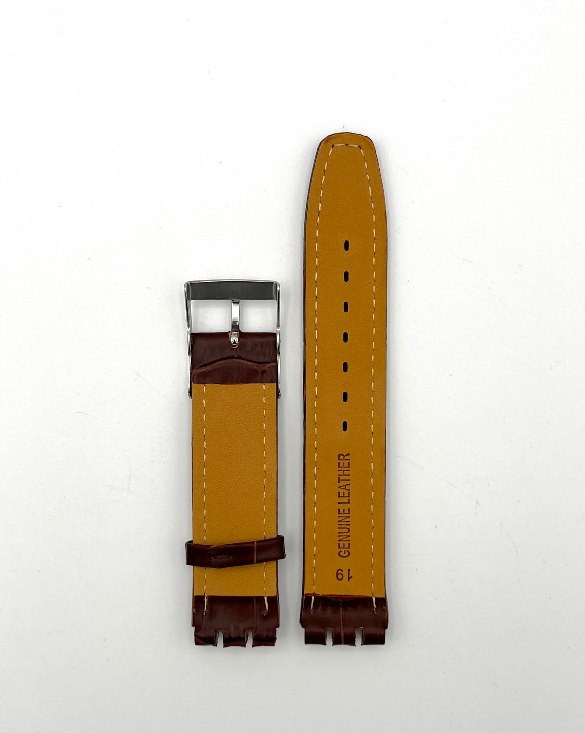 19mm Brown Leather Replacement Band for Swatch