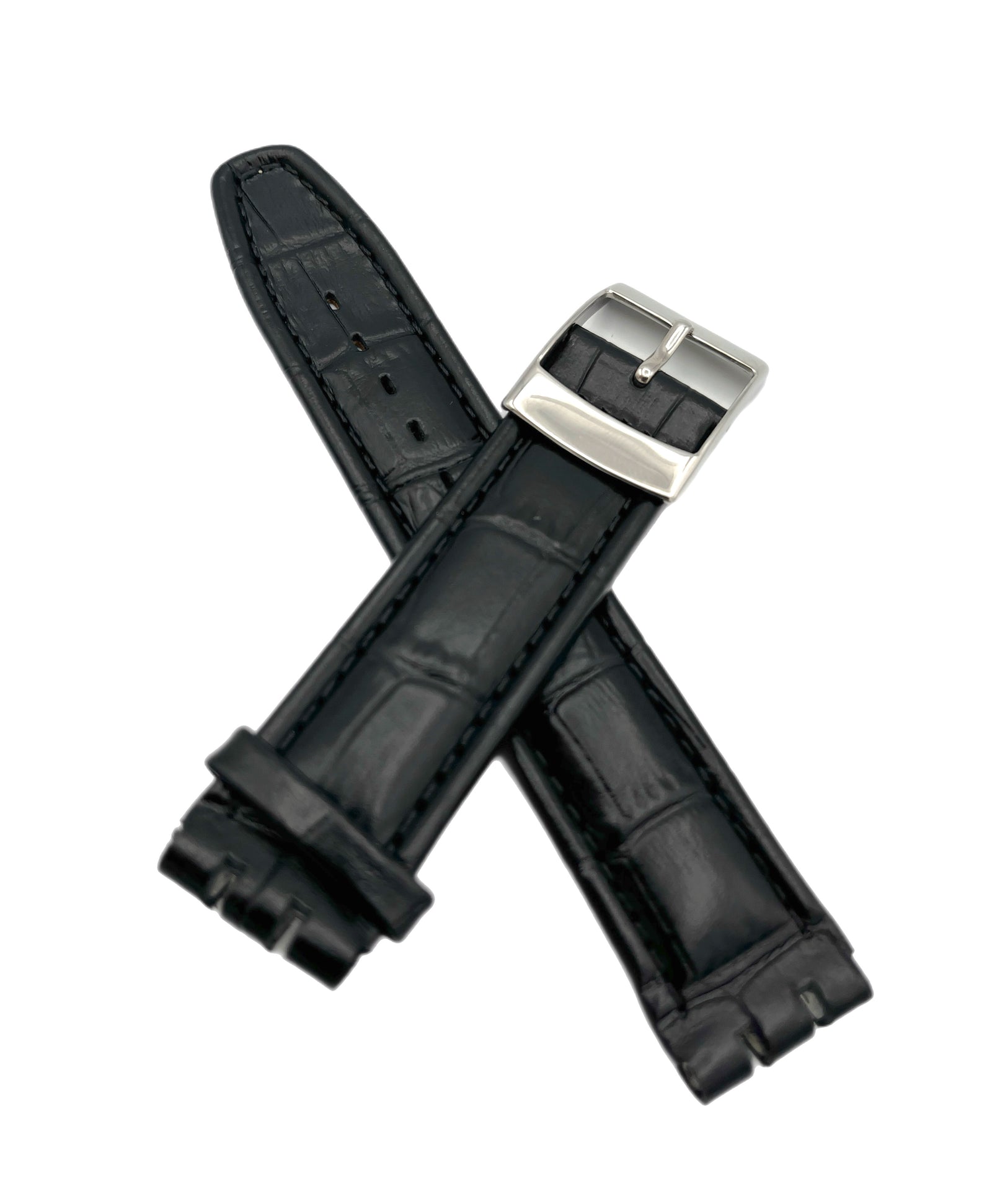 19mm Black Leather Replacement Band for Swatch