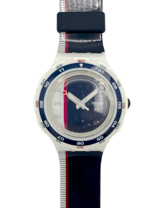 Wristwatch with a blue strap on a white background
