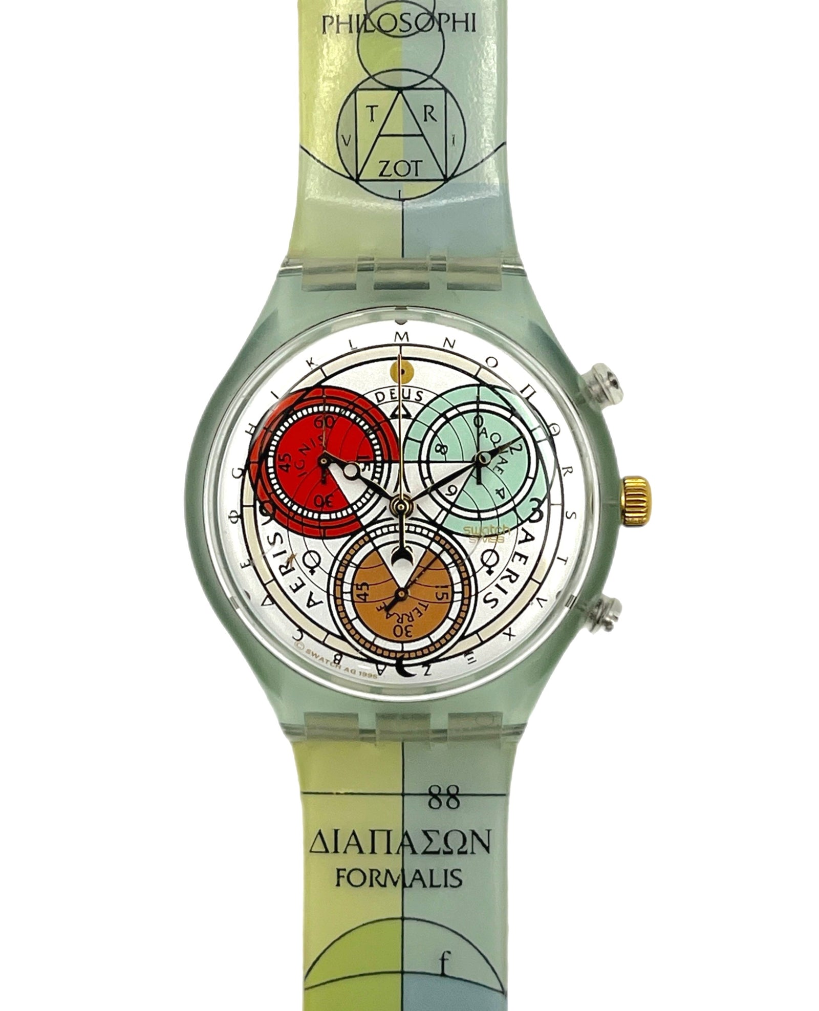 Watch with a unique design on the strap against a white background