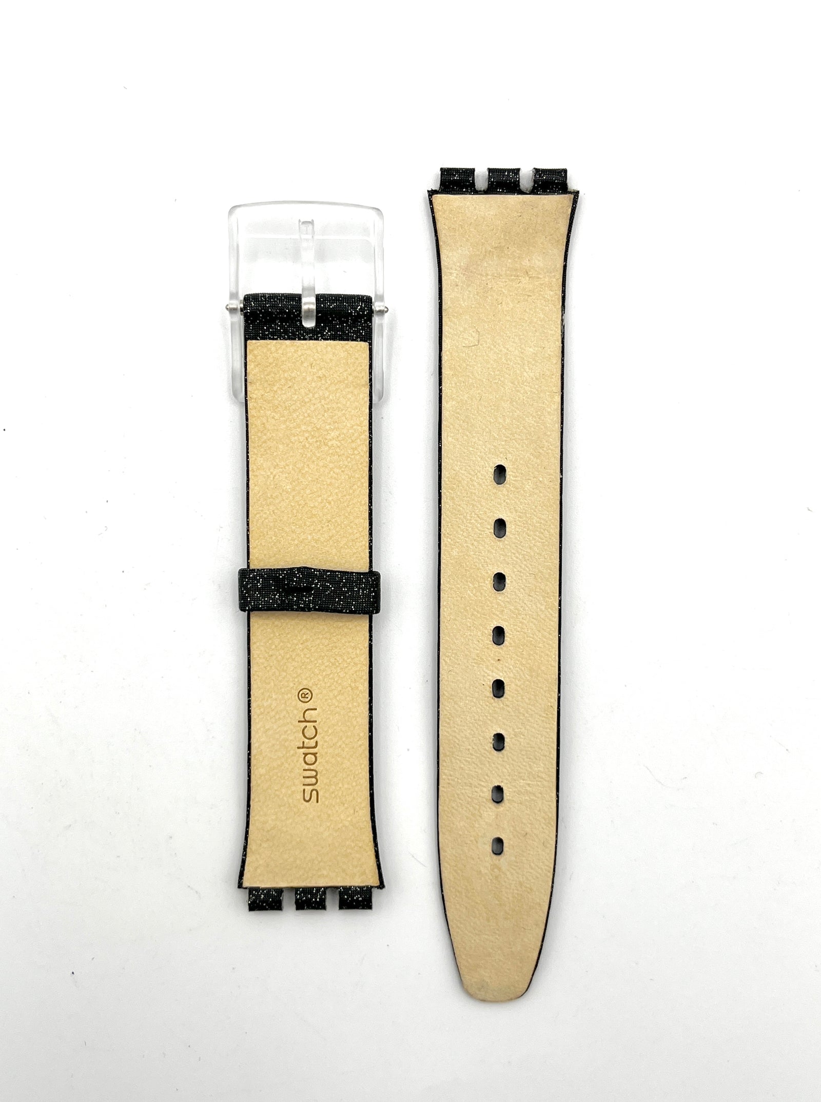 Swatch 16mm SKIN Black Glitter Leather Replacement Strap