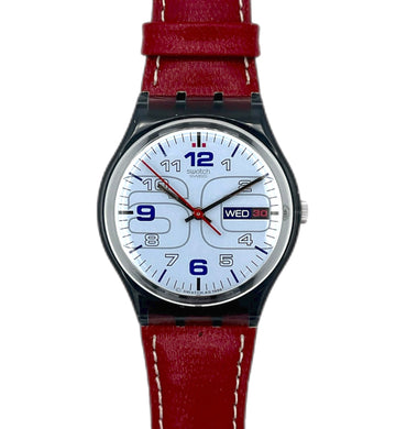 Watch with a red strap on a white background