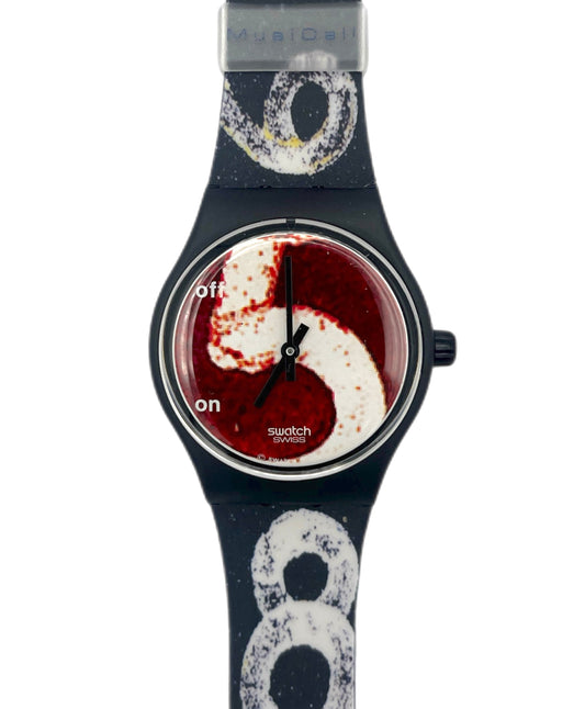 Swatch watch with a unique design on a white background
