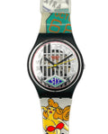 Watch with colorful strap featuring cartoon character on a white background