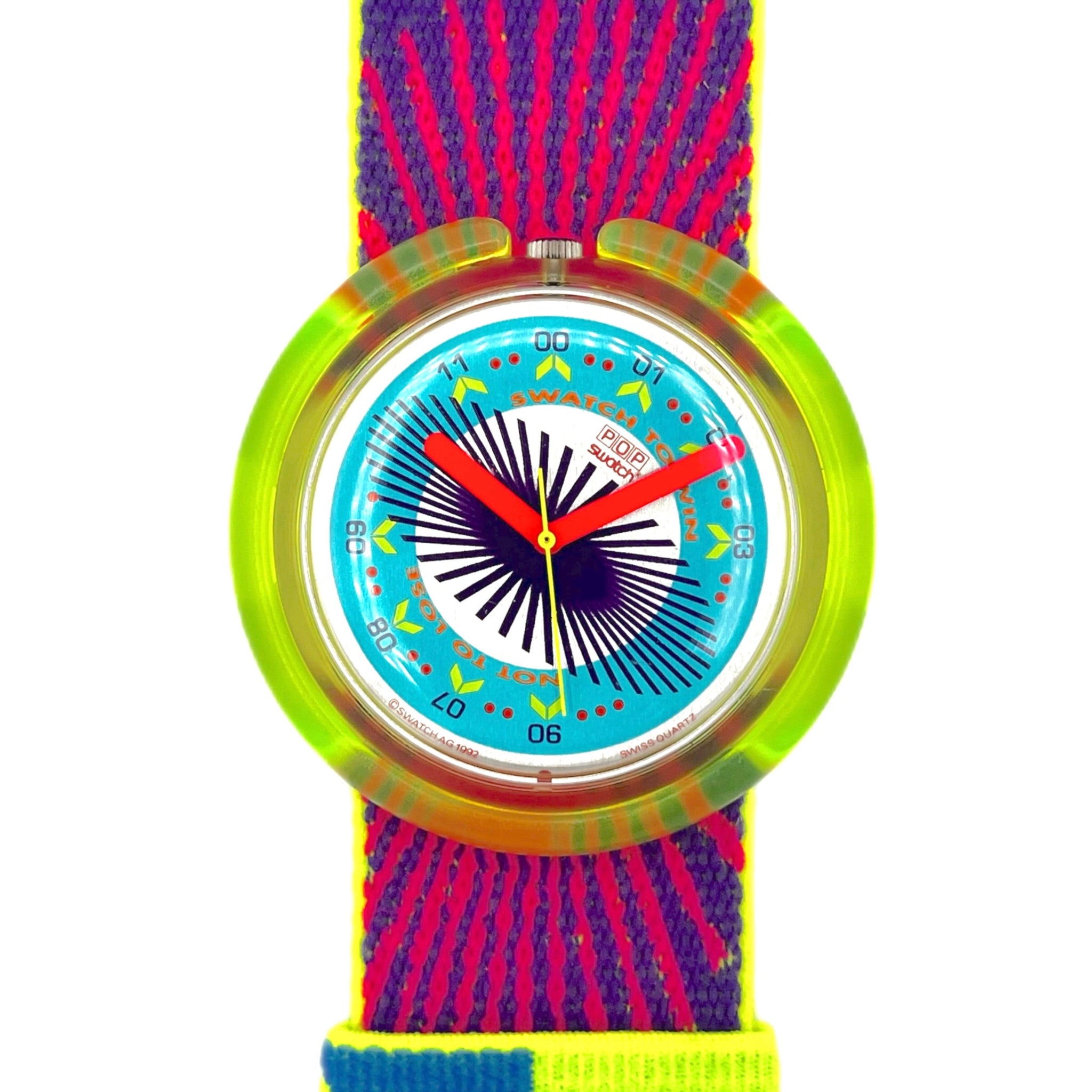 Colorful watch with a patterned strap on a white background
