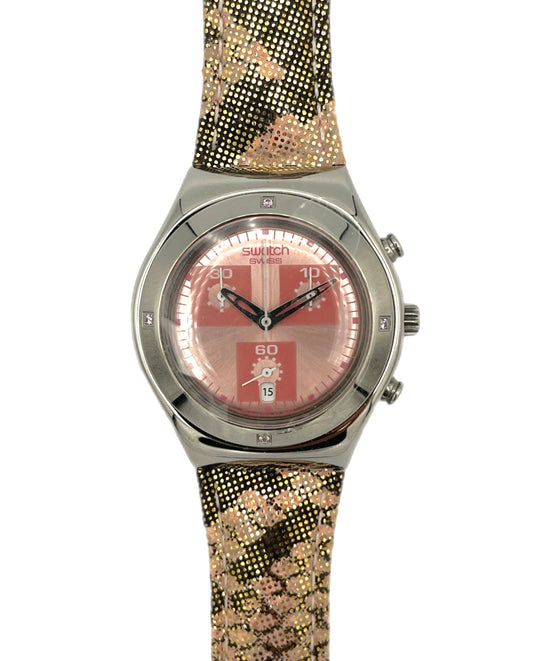Watch with a patterned strap on a white background