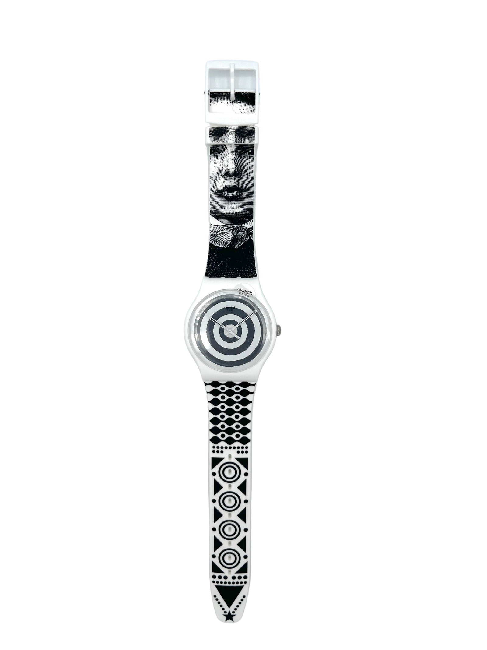 Wristwatch with a unique strap design on a light gray background