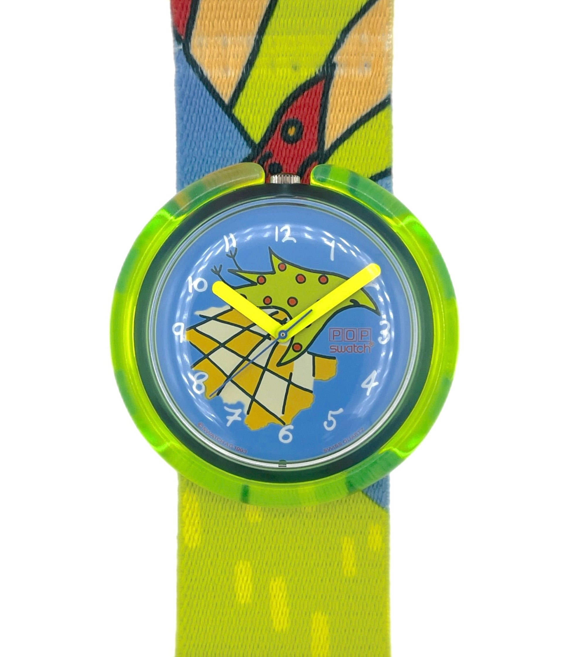 Colorful children's watch with a cartoon character on a white background