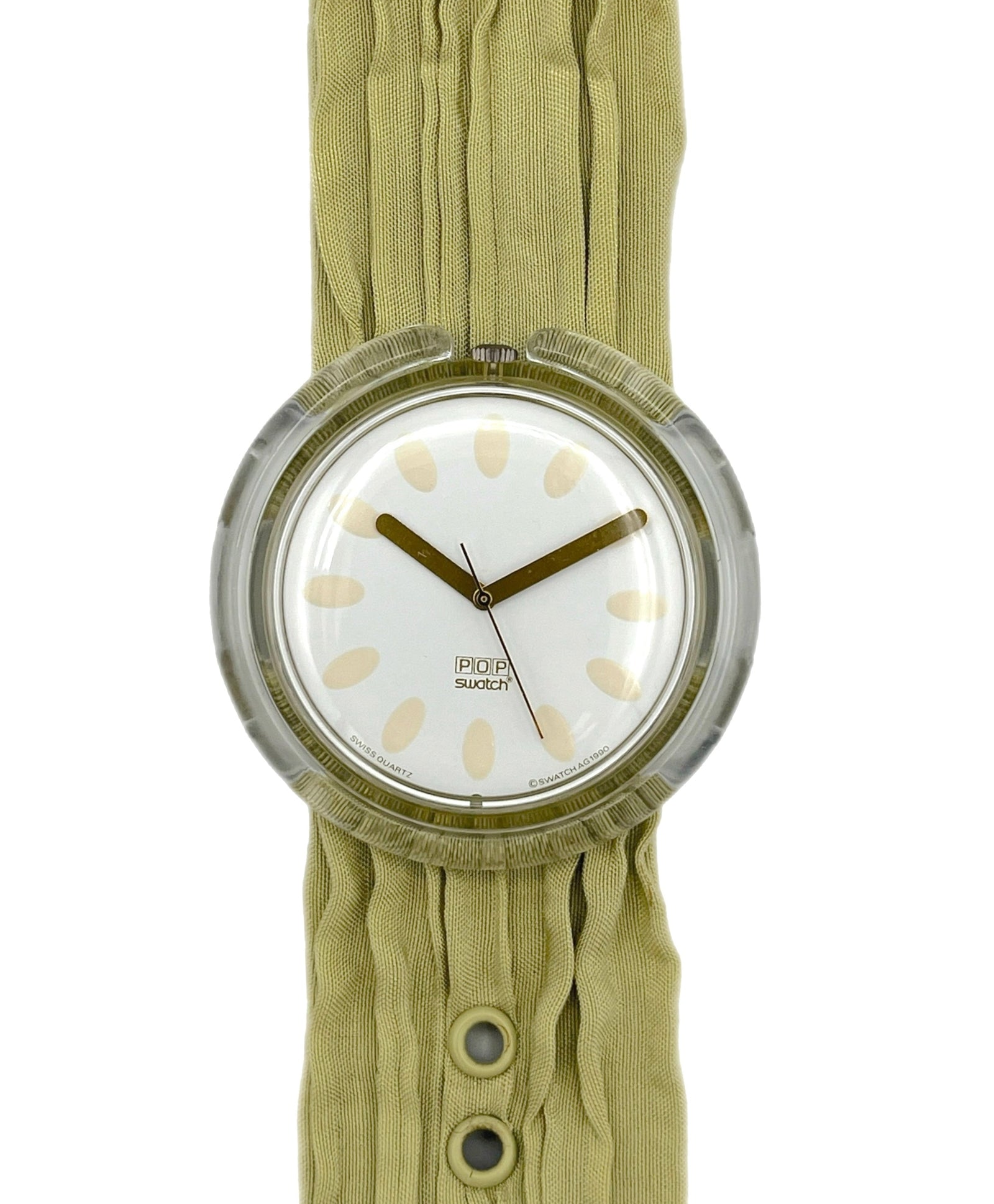 Vintage-style watch with a green strap on a white background