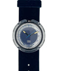 Watch with a black strap and clear face on a white background