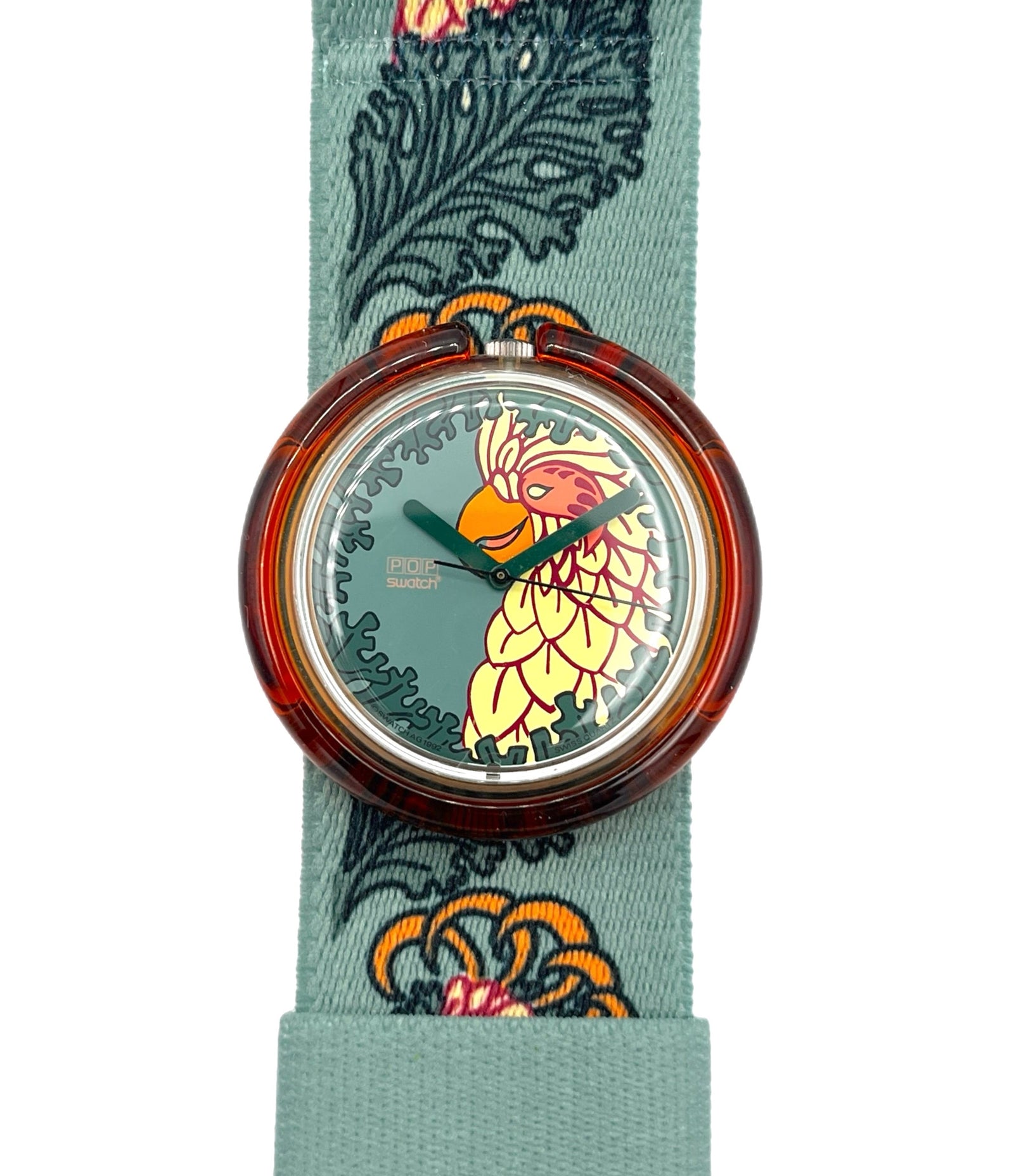 Watch with a floral strap on a white background