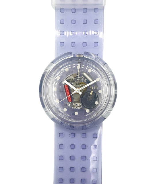 Wristwatch with a transparent strap on a white background