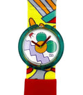 Colorful watch with a patterned strap on a white background