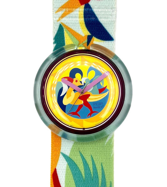 Colorful watch with a cartoon character on a white background