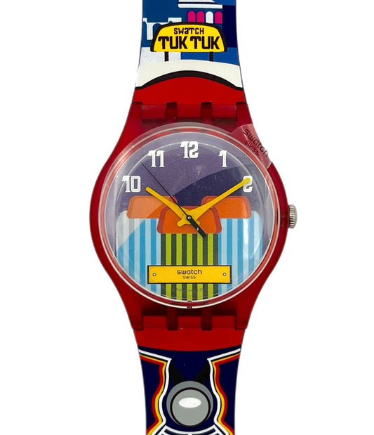 Colorful watch with a unique design on a white background