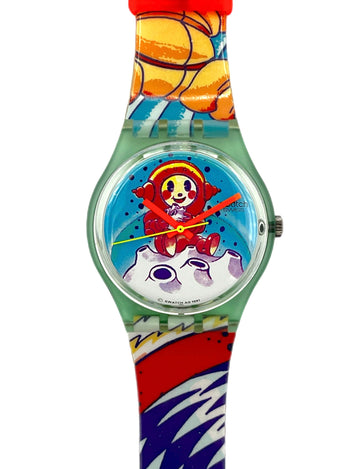 Colorful watch with cartoon character on a white background