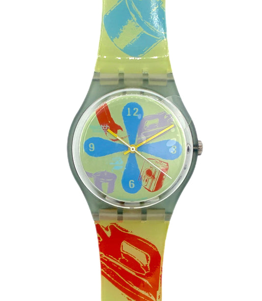 Colorful watch with a unique design on a white background