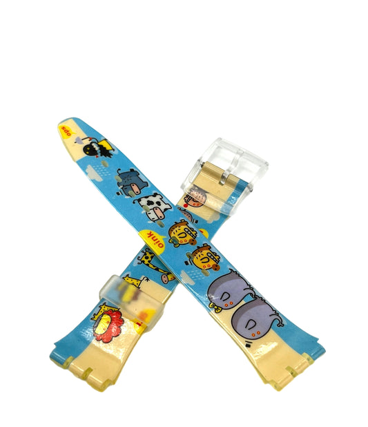 Cartoon character-themed wristbands on a white background