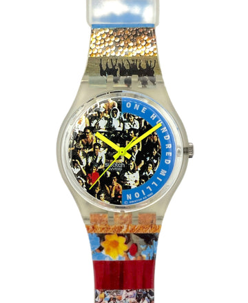 Colorful watch with a unique design on a white background