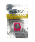 Swatch Guard Too Small replacement guard in bright pink, packaged on a silver and white cardboard backing with a gold banner.