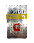 Swatch Guard Too Small red ring accessory in its original blister card packaging, featuring a silver perforated backing with a yellow Swatch logo banner.