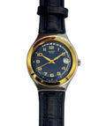 Watch with bluestrap and gold and blue face on a white background