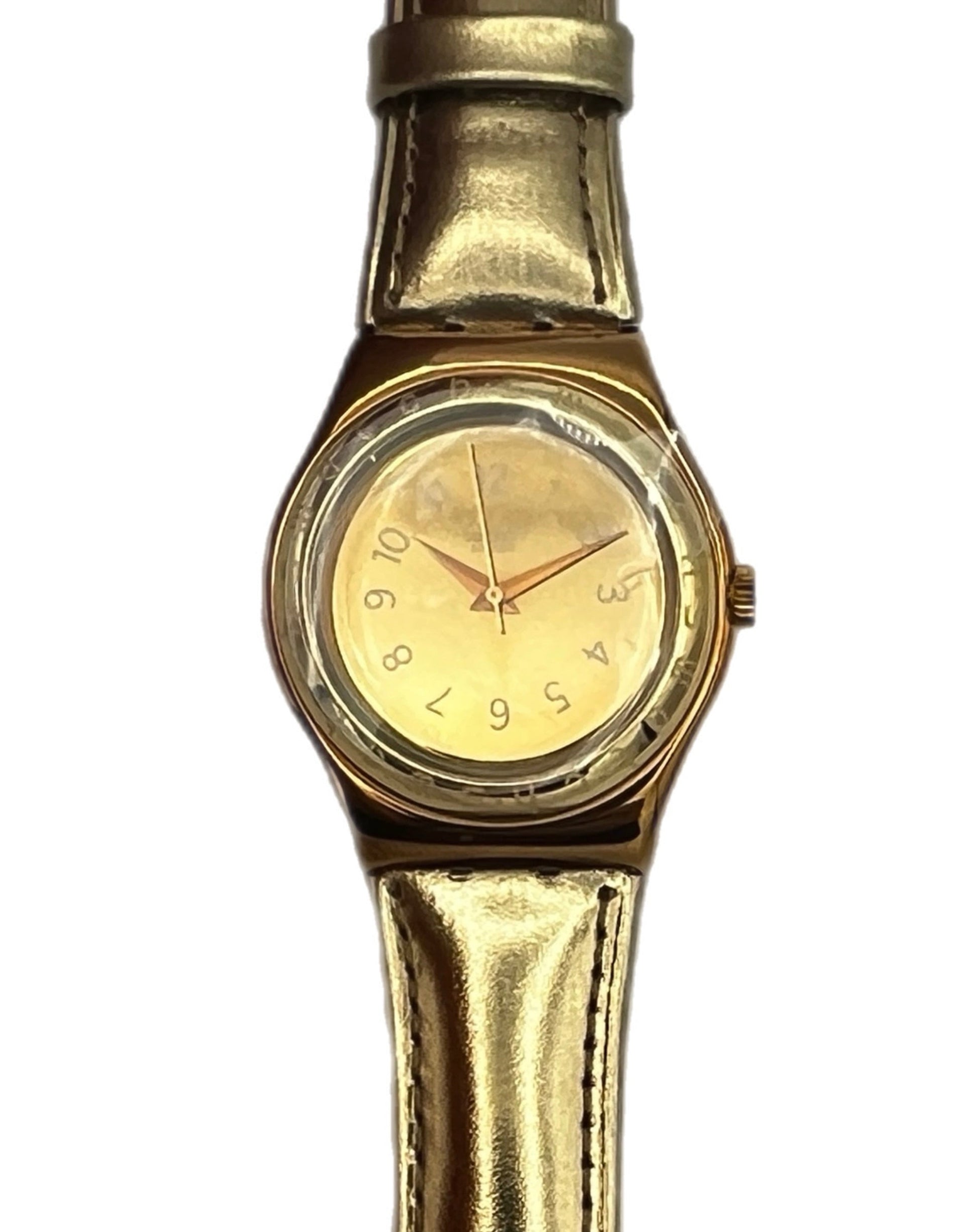 Gold wristwatch on a white background