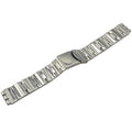 Silver metal watch strap on a white background