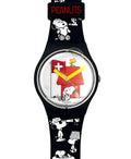 Watch with Peanuts character design on a black strap