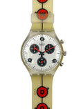 Swatch watch with a unique strap design on a white background