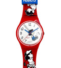 Red watch with cartoon characters on a white background