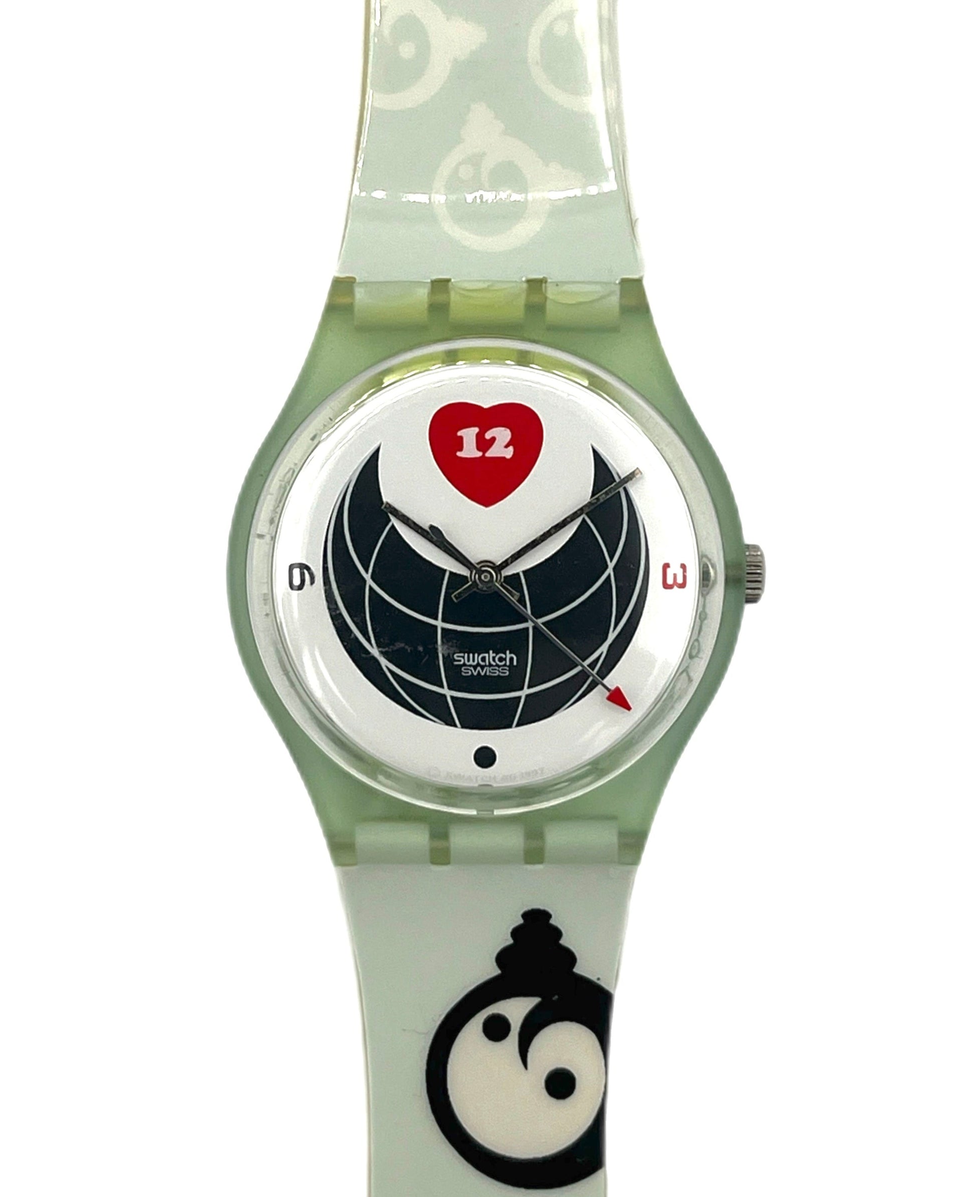 Watch with a heart design on the face against a white background