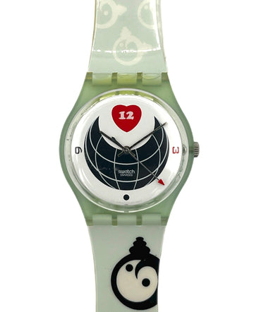 Watch with a heart design on the face against a white background