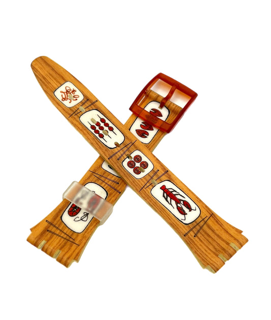Wooden crossbow with decorative elements on a white background
