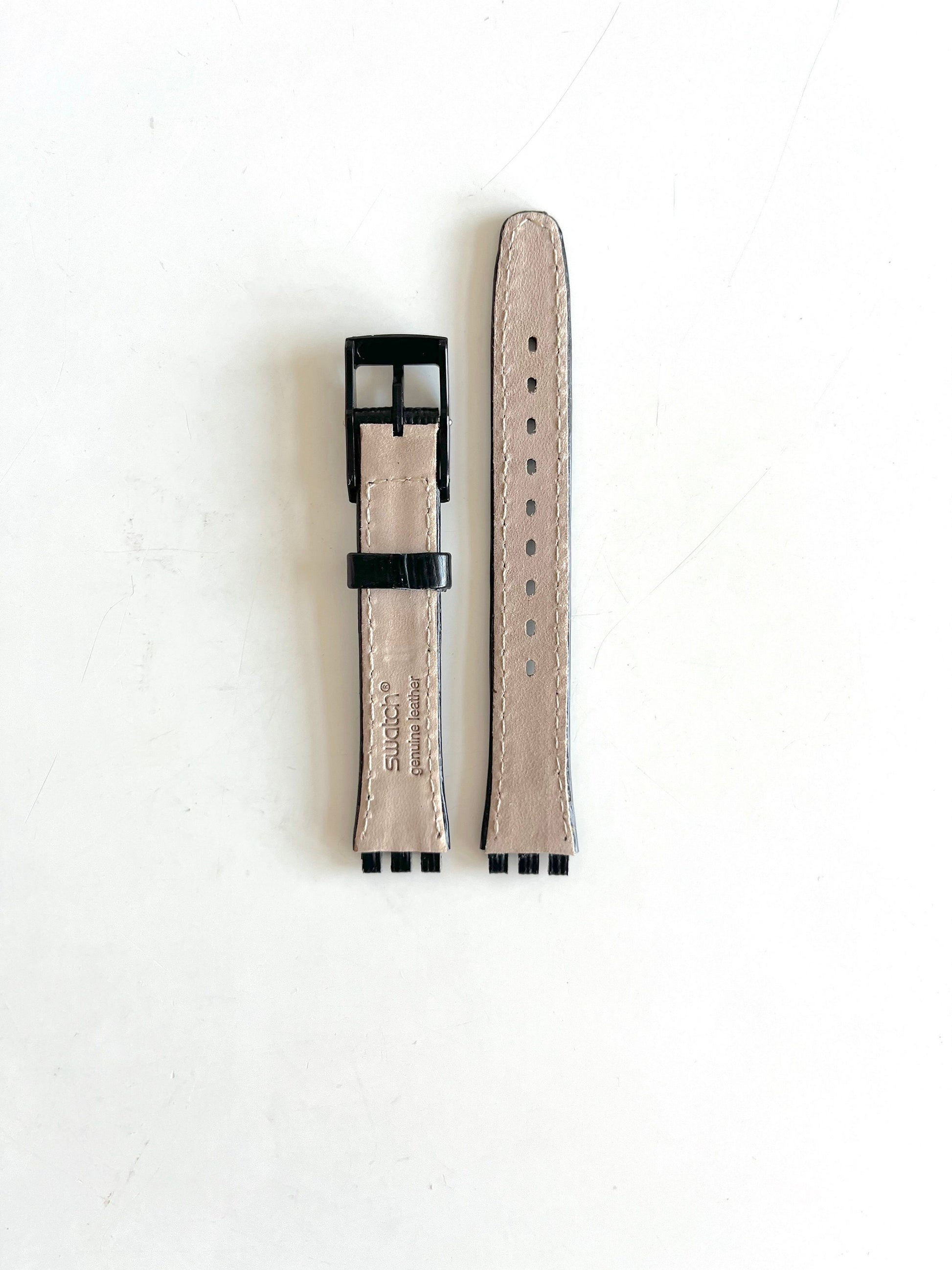 Replacement Band For Swatch Lady Black Leather 12mm