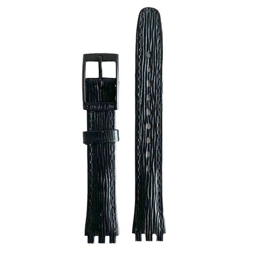 Replacement Band For Swatch Lady Black Leather 12mm